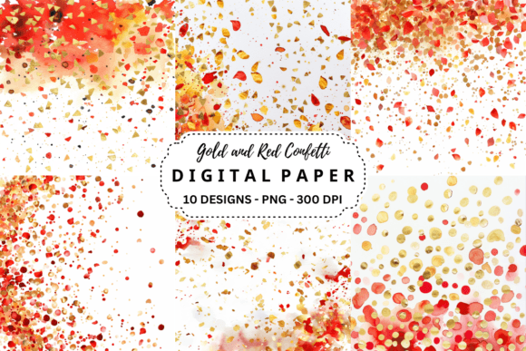 Elevate Your Designs with Gold and Red Confetti Backgrounds