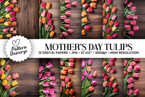 Mother's Day Wooden Tulip Backgrounds for Handmade Gifts