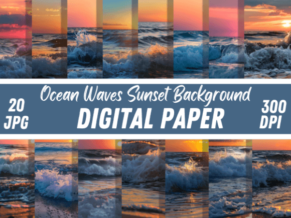 Ocean Waves Sunset Printable Backgrounds: A Digital Asset Guide